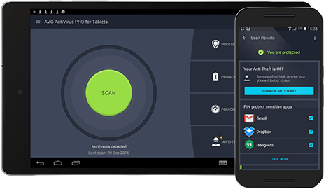 Android mobile and tablet with AntiVirus for Android Business Edition UI