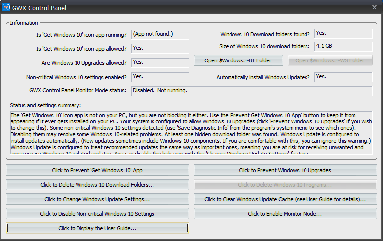 GWX Control Panel