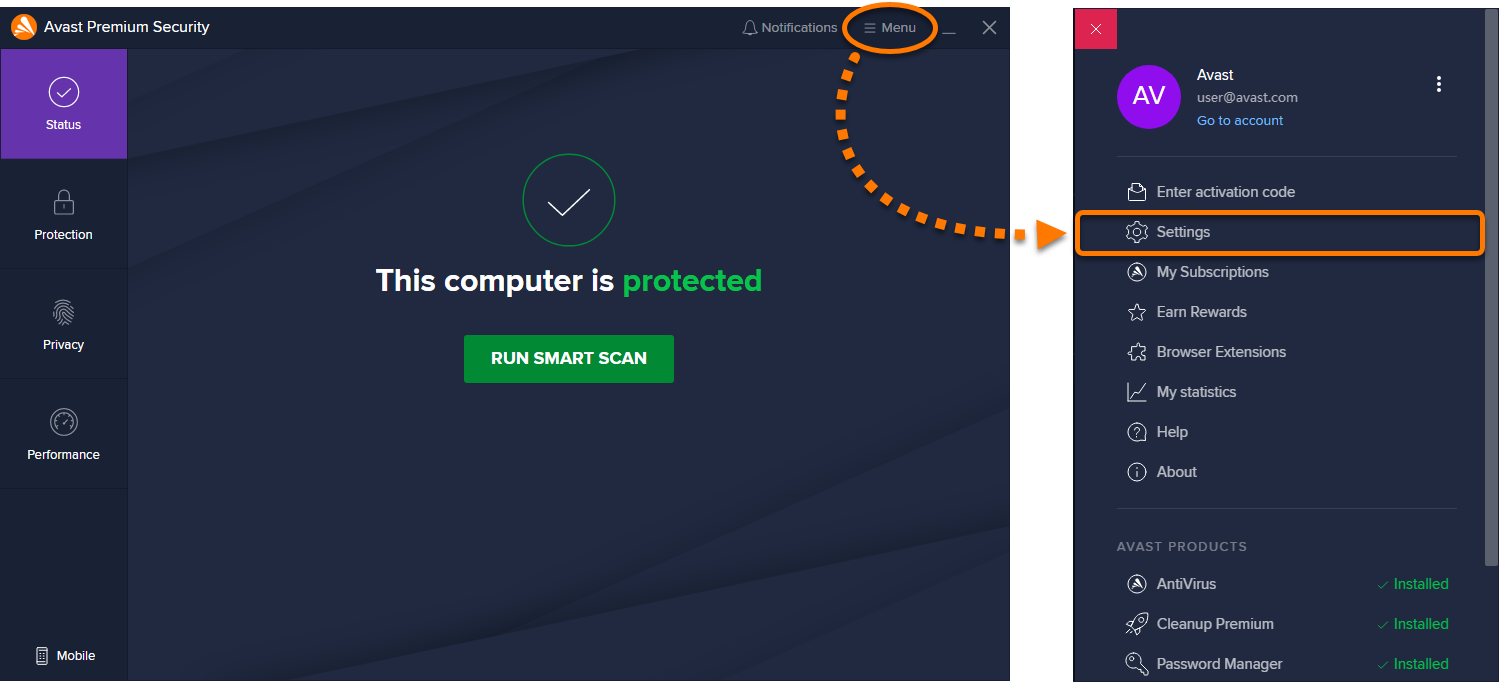 Avast CyberCapture - Settings